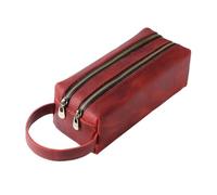 MZYFDC Estuche de Cuero for bolígrafos con Doble Bolsillo con Cremallera, Organizador Vintage Hecho a Mano for papelería de Oficina y Escuela.(Red)