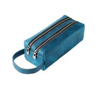 MZYFDC Estuche de Cuero for bolígrafos con Doble Bolsillo con Cremallera, Organizador Vintage Hecho a Mano for papelería de Oficina y Escuela.(Blue)