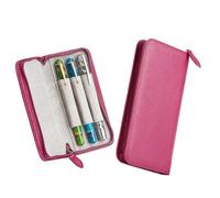 MZYFDC Estuche de Cuero for lápices, Pluma estilográfica, Color Rojo Rosa, 3 Compartimentos divididos, Bolsa con Cremallera, Expositor Hecho a Mano.