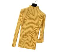 MZYFDC Jersey Cuello Alto Mujer Suéteres de Punto Cuello Alto for Mujer, otoño Invierno, básicos, Corte Entallado(Yellow)