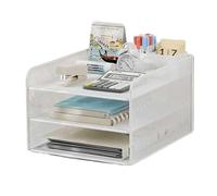 MZYFDC OrganizacióN Del Escritorio Desktop File Organizer Office Efficient Three-layer Desk Spacious Metal Mesh Storage Rack For Files(White)