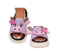 MZYFDC Zapatillas Casa Mujer Abierta Bonitas pantuflas de lino con suela gruesa vaca for mujer, cómodas for el invierno, algodón, planas, antideslizantes, for interiores(Purple,36-37)