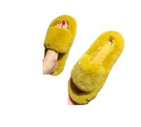 MZYFDC Zapatillas Casa Mujer Abierta Pantuflas de piel gruesa una palabra, dobles, informales, algodón, for mujer, planas, felpa, con tiras cruzadas(Yellow 03,36)