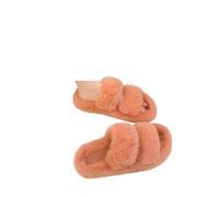 MZYFDC Zapatillas Casa Mujer Abierta Pantuflas de piel gruesa una palabra, dobles, informales, algodón, for mujer, planas, felpa, con tiras cruzadas(Orange,38)