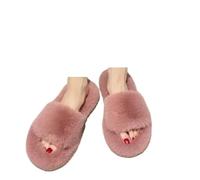 MZYFDC Zapatillas Casa Mujer Abierta Pantuflas de piel gruesa una palabra, dobles, informales, algodón, for mujer, planas, felpa, con tiras cruzadas(Pink 03,35)