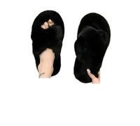 MZYFDC Zapatillas Casa Mujer Abierta Pantuflas de piel gruesa una palabra, dobles, informales, algodón, for mujer, planas, felpa, con tiras cruzadas(Black 02,39)