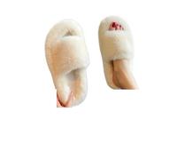 MZYFDC Zapatillas Casa Mujer Abierta Pantuflas de piel gruesa una palabra, dobles, informales, algodón, for mujer, planas, felpa, con tiras cruzadas(Beige 03,40)