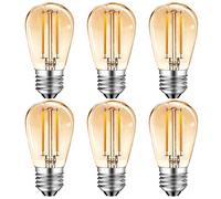 MZYOYO Bombilla LED Edison 2W S14 E27,Lámpara LED Vintage de Filamento 2W,150LM,2700K Blanco Cálido,Reemplaza Lámparas Halógenas de 15W,ángulo de haz de 360 °,Vidrio,No Regulable,ámbar,Paquete de 6