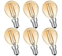 MZYOYO E14 2W Bombilla LED,Bombilla LED Vintage 2W E14,Bombilla Blanca Cálida 2W G45 2700K,Reemplaza la Bombilla Incandescente de 10W,Iluminación Retro de la Bombilla,No Regulable,ámbar,Paquete de 6