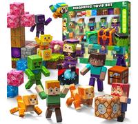 Mzyxxel 28 Piezas Figuras y Bloques Magnéticos, 8 Humanos, 2 Pájaros, 2 Animales y 16 Cubos Magnéticos, Articulaciones 360°, Regalo para Niños y Niñas 6 7 8 9 10 11 12 Años