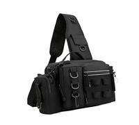 #N/A/a Bolsa de Pesca Impermeable de Tela Oxford con Correa Gruesa Múltiples Bolsillos Organizadores Soporte para Caña Y Diseño Resistente Al Desgaste Adecua, Negro