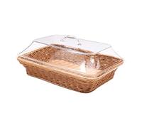 #N/a Cesta de Presentación de Pan Tejida, Frutero, Cuenco para Pasteles con Tapa Acrílica Resistente, Estilo Ratán, Tejido a Mano para Uso en Hoteles, Cafe, tal como se describe, medio