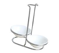 #N/a Soporte Moderno de Cerámica Blanca para Cucharones Y Cucharas de Cocina con Rejilla de Acero Inoxidable Pulido, tal como se describe, Cuenco redondo doble