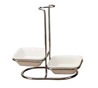 #N/a Soporte Moderno de Cerámica Blanca para Cucharones Y Cucharas de Cocina con Rejilla de Acero Inoxidable Pulido, tal como se describe, Cuenco cuadrado doble