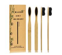 N-amboo Super Hard Toothbrush Bamboo Toothbrush Large Brush Head Manual Toothbrsuh Hard Bristles Pack of 4