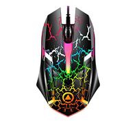 N+B Ratón con Cable USB, ratón LED para Juegos de diseño ergonómico con resolución Ajustable de 1200 PPP ratón óptico de 3 Teclas, Compatible con Ordenador portátil PC de Escritorio (Grietas)