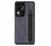 N+C Funda Protectora de Cuero PU Compatible con Samsung Galaxy S21 Ultra 5G Funda con S Pen Holder, S21 Ultra G9980 G998D G998U S-Pen Socket Slot Phone Case (Azul Real)