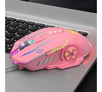 N+C Ratón mecánico para juegos con cable USB de 3600 Dpi, 6 botones, para deportes electrónicos, retroiluminados, 6D, colorido, para laptop, PC, computadora, gamer (rosa)