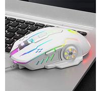 N+C Ratón mecánico para juegos con cable USB de 3600 ppp, 6 botones, para deportes electrónicos, retroiluminados, 6D, colorido, para laptop, PC, computadora, gamer (blanco)
