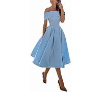 N/ C SAYNO - Vestido corto de fiesta para mujer, hombros descubiertos, longitud hasta la rodilla, vestido de noche para dama de honor, azul celeste, 38