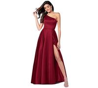 N/ C SAYNO - Vestido largo de satén con abertura lateral para mujer, con un hombro, vestido de fiesta de noche formal, granate, 44