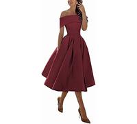 N/ C SAYNO - Vestidos de fiesta para mujer, con hombros descubiertos, longitud hasta la rodilla, vestido de noche para dama de honor, granate, 40