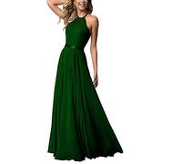 N/ C Vestido largo de gasa para dama de honor, vestido de fiesta de graduación, vestido de noche para mujer, verde oscuro, 44