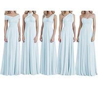 N/ C Vestidos de dama de honor, vestidos largos de baile de graduación y noche, varios tipos de cuello, vestidos de dama de honor de gasa, azul celeste, 42