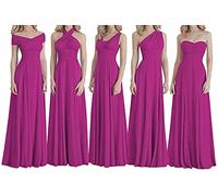 N/ C Vestidos de dama de honor, vestidos largos de noche, varios tipos de cuello, vestidos de dama de honor de gasa, fucsia, 6