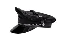 N? Cadena de cuero genuino negro del ejército Muir Biker Peaked Police Cap, Negro, L