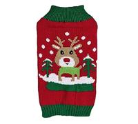 N.e.w Sty.le - Suéter navideño de caniche con diseño de árbol y copo de nieve de reno, diseño de árbol y copo de nieve (rojo, L)