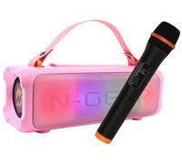 N-Gear Blazooka 703 Rosa - Altavoz Bluetooth Potente portátil e inalámbrico - Incluye micrófono inalámbrico y Luces Disco - Altavoz de 100 vatios y 5 Horas de reproducción.