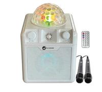 N-Gear DISCO410 - Altavoz Bluetooth para Karaoke y Fiesta con Bola de Disco, micrófono y función de Banco de energía, Color Blanco