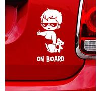 N.I.Edit.H - OK Autoadhesivo decorativo/Baby on Board/Gafas pixeladas, peluche/Vinilo negro/Pegatina pared, cristal, madera, metal / 6.9 x 14 cm/Calcomanía Warning / 4x4 / Coches (Blanco)
