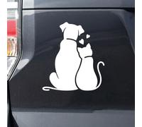 N.I.Edit.H - Pegatina Perro y Gato Siluetas/Friends/Dog and Cat Sticker/Pegatina Original Coches/Diseño Animales de Compañia/Vinilo Negro / 13.0 x 14.5 CM (BLANCO)