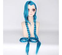 N.J - Peluca larga de cosplay con trenzas azules con gorra de peluca para Jinx para Arcane para League of Legends, azul cielo