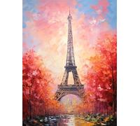 N.LANSHAN 11CT Paisaje Kits De Punto De Cruz Árboles De Flores Y Torre De Hierro Kit De Bordado Estampado Para Adultos,Principiantes,Proyectos De Punto De Cruz,Manualidades Hechas A Mano 60x80cm