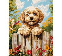 N.LANSHAN Animal DIY Kit Manualidades Alfombra Un Perro Aferrado A La Valla. Kits De Ganchillo Para Hacer Alfombras,Bordado A Mano,Tapices,Regalos Para Aficionados Al Bricolaje. 55x75cm