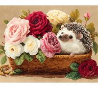 N.LANSHAN Diy Kit Manualidades Alfombra Erizo Y Flores De Colores Kit Para Hacer Alfombras Con Ganchillo Para Adultos Y Niños，Kits De Punto De Cruz，Tapices，Costura. 80x115cm