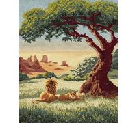 N.LANSHAN Diy Kit Manualidades Alfombra Paisaje De Pastizales Y Leones Kit Para Hacer Alfombras Con Ganchillo Para Adultos Y Niños，Kits De Punto De Cruz，Tapices，Costura. 80x115cm