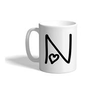 N Love Hearts - Taza de cerámica con monograma inicial de letra N, taza de café para vacaciones, Navidad, Hanukkah para hombres y mujeres