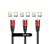 N. NETDOT 12th Generación Cable Magnético,Carga Rápida y Transferencia de Datos para Teléfonos Inteligentes Micro-USB,USB-C (1m/3 pack rojo)