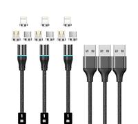 N. NETDOT Cable Magnético,3in1 Gen12 Carga Rápida y Transferencia de Datos para Teléfonos Micro-USB,USB-C Viene y i-Product - 1m / 3 Pack Black