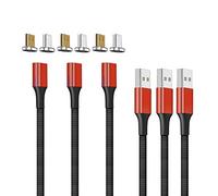 N. NETDOT Gen10 Cable Magnético, Carga Rápida y Transferencia de Datos para Teléfonos Inteligentes Micro-USB & USB-C (1m/3 Pack Rojo)