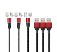 N. NETDOT Gen12 Cable Magnético, Carga Rápida y Transferencia de Datos para Teléfonos Inteligentes Micro-USB & USB-C (1m/3 Pack Rojo)