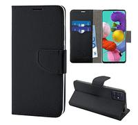 N Newtop Funda compatible para Samsung Galaxy A51, HQ Lateral Funda Libro Flip Cierre Magnético Billetera Simil Cuero Stand (Negro)