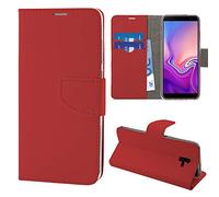 N Newtop Funda compatible para Samsung Galaxy J6 Plus (2018), HQ Lateral Funda Libro Flip Cierre Magnético Cartera Simil Cuero Stand (Rojo)