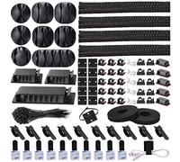 N NOROCME Kit de gestión de cables de 192 piezas, 4 fundas organizadoras de cables, 11 soportes para cables, 35 clips de cable, 10 + 2 correas organizadoras de cables y 100 bridas de sujeción para