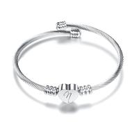 N Silver - Pulsera abierta ajustable con corazón y letra inicial del alfabeto, regalo para hija, hermanas, amigas, mamá, cumpleaños, compatible con abalorios Pandora