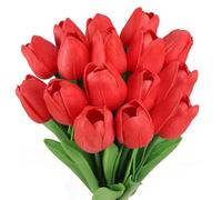 N&T NIETING 12 flores artificiales de tulipanes artificiales, látex, tacto real, tulipanes artificiales, para manualidades, bodas, fiestas en casa, decoración del día de la madre (rojo)